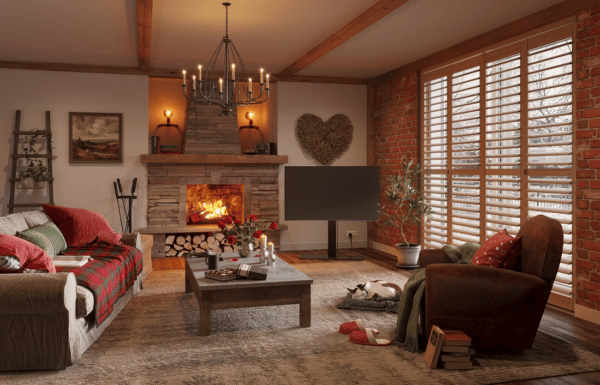 Winter Seasonal Lounge with Stained Wooden Shutters