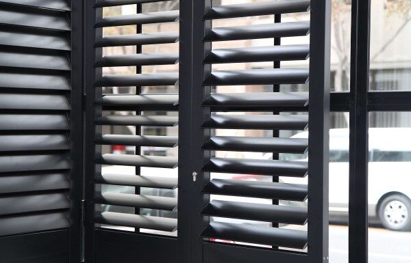 Plantation Style Security Shutters in Charcoal