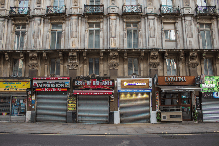 roller security shutters used by shops on a Highstreet